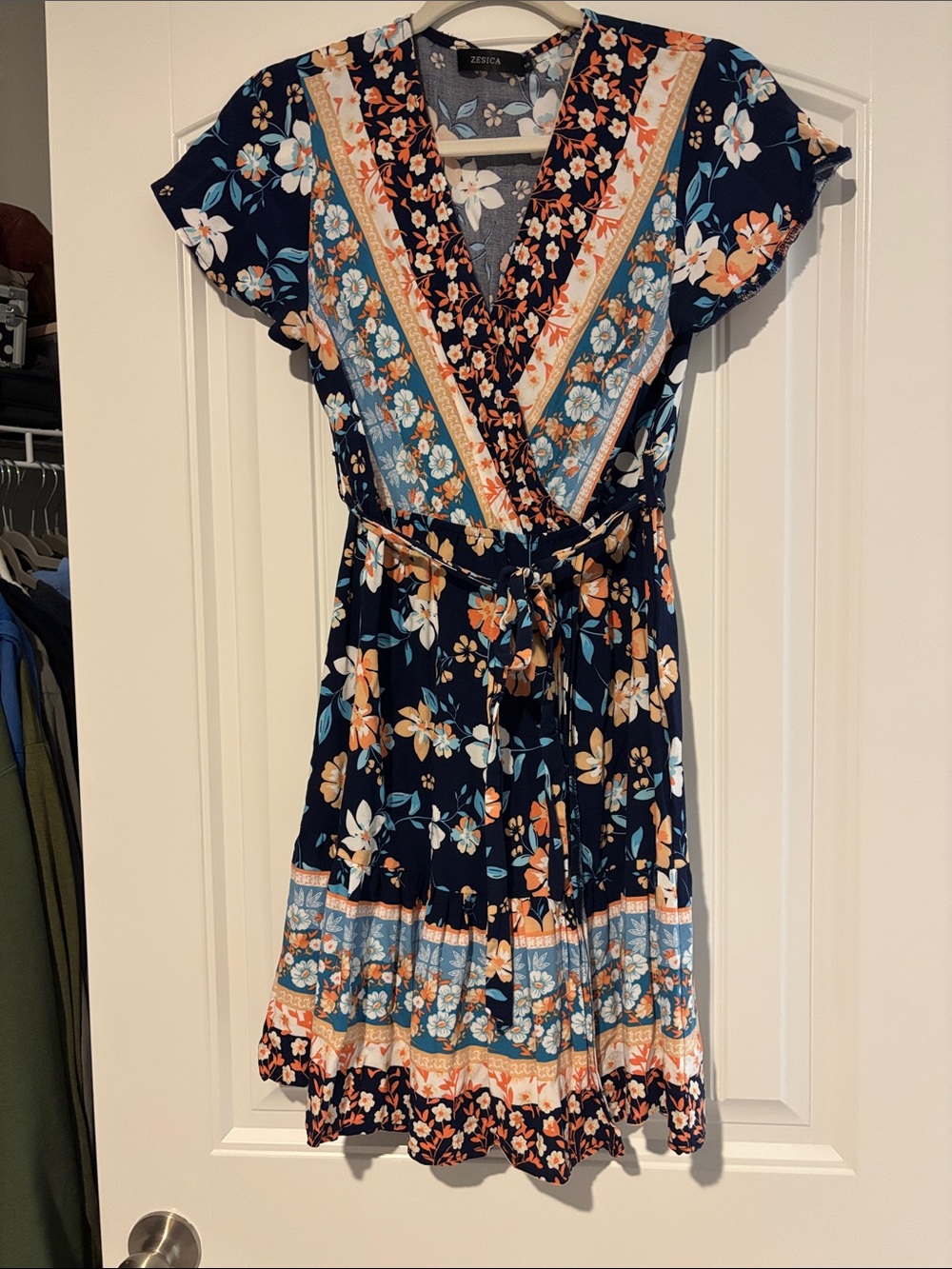 Zesica Navy Floral Wrap Dress